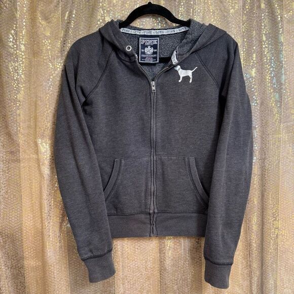 Vintage Y2K PINK Victorias Secret Wish For Pink Gray Blue Rhinestone Hoodie Smal - Picture 2 of 9